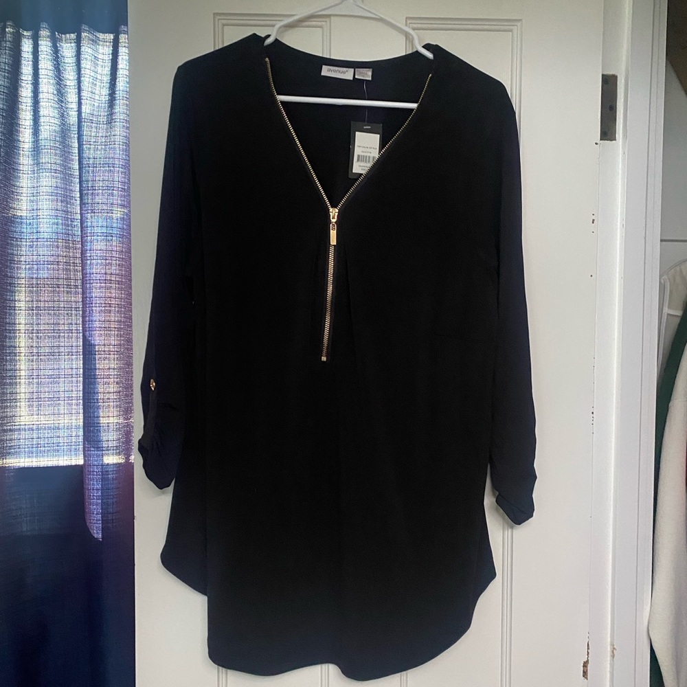 Avenue Black Blouse with Gold Accent